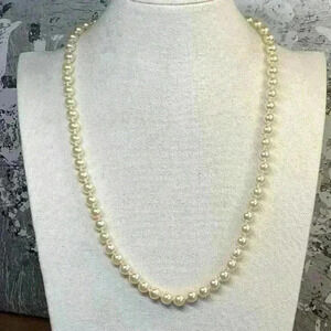 Faux Pearl Glass Necklace Single Strand